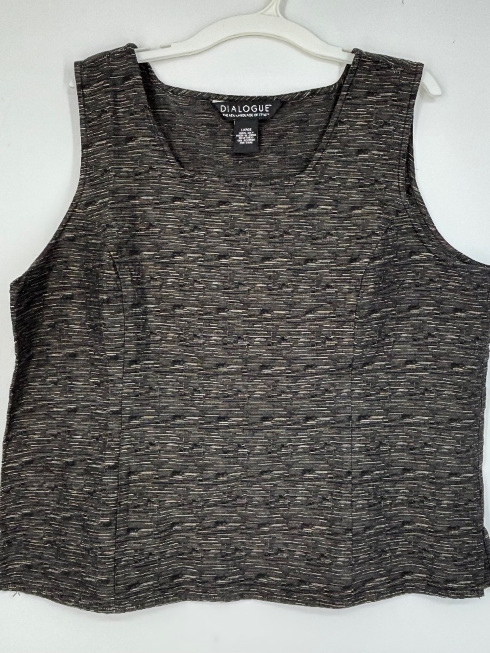 Dialogue Womens Large Sleeveless Shell Top 100 Silk Black Beige Space Dye Stripe